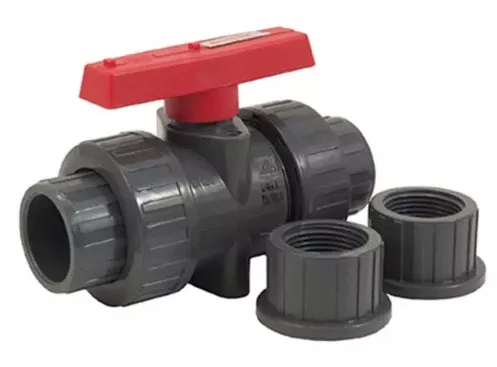 1-1/4"Jomar Valve T/S-703, 5-Piece, Tru-Union, PVC, Schedule 80, Threaded & Solvent Connections, 150 WOG Ball Valve