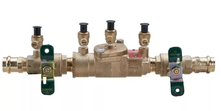 1" Watts LF007M1-QT (W/PRESS) 1, Lead-Free Bronze, Double Check Valve Backflow Preventer Assembly with Quarter Turn Ball Valve Shutoffs, Single Top Entry, Viega Propress Adaptors