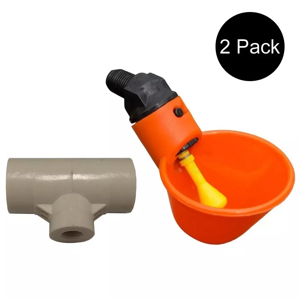 2 PVC 1/2" Tee Fittings & Automatic Drinker Cups for Chicken Hen Poultry