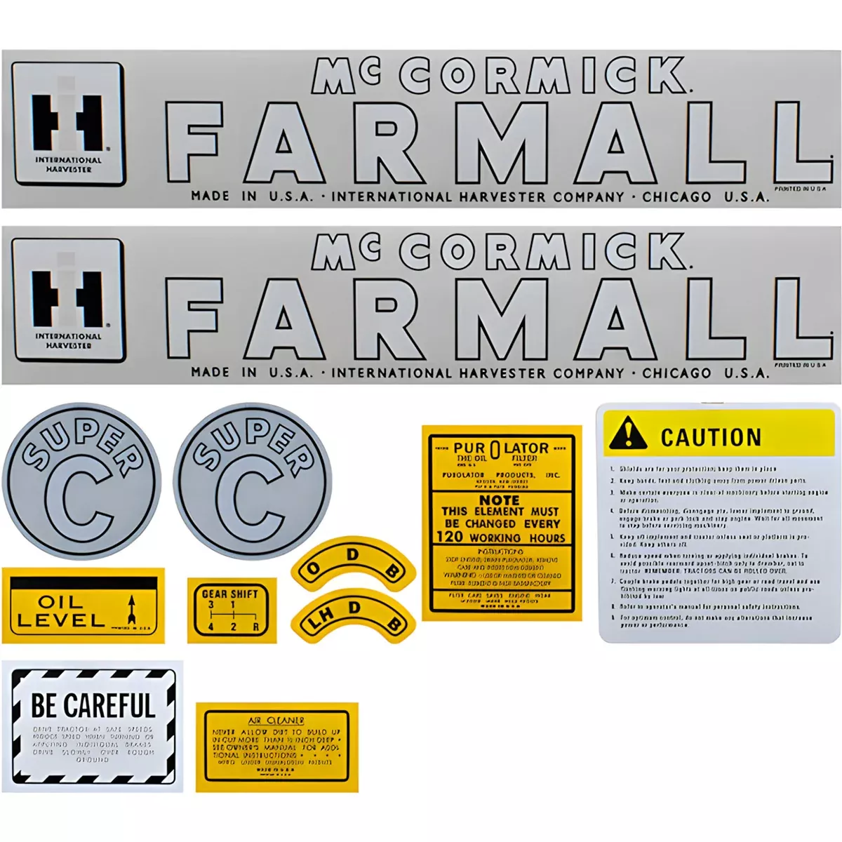 Decal Set for International / Farmall Super C Mylar - "IH McCORMICK FARMALL"