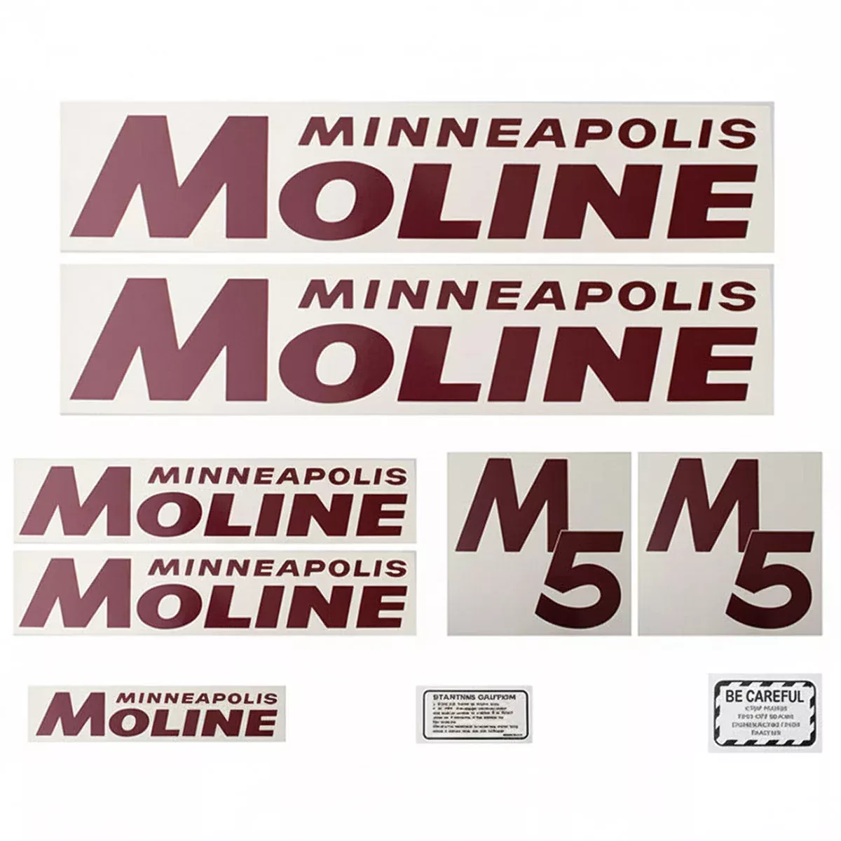 Decal Set for Minneapolis Moline M5 Red Mylar - Red letters
