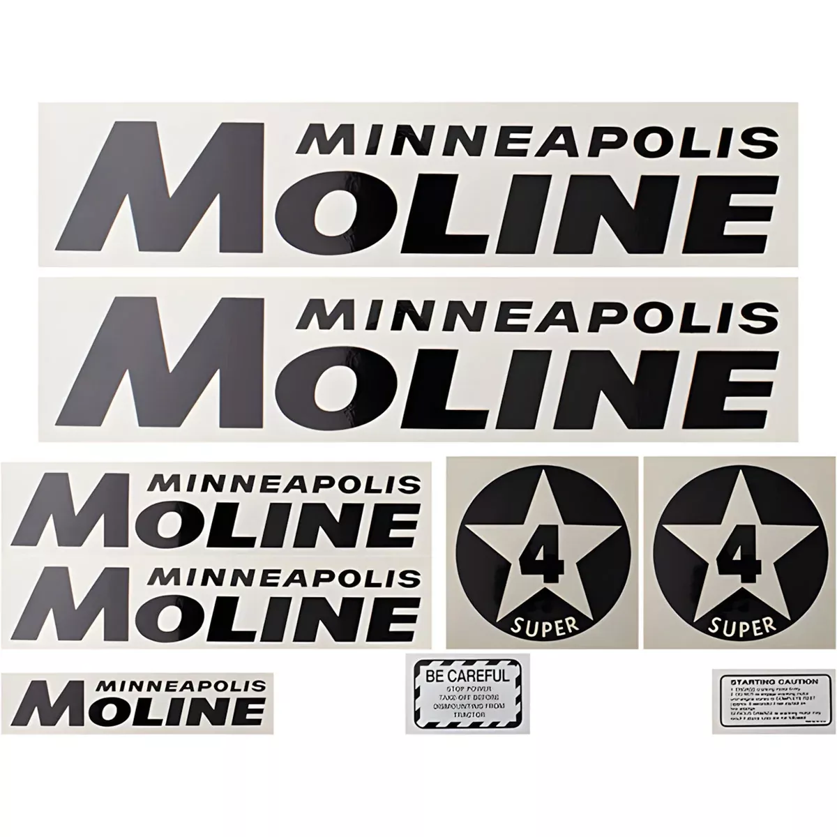Decal Set for Minneapolis Moline Super 4 Star Black Mylar - Black Letters