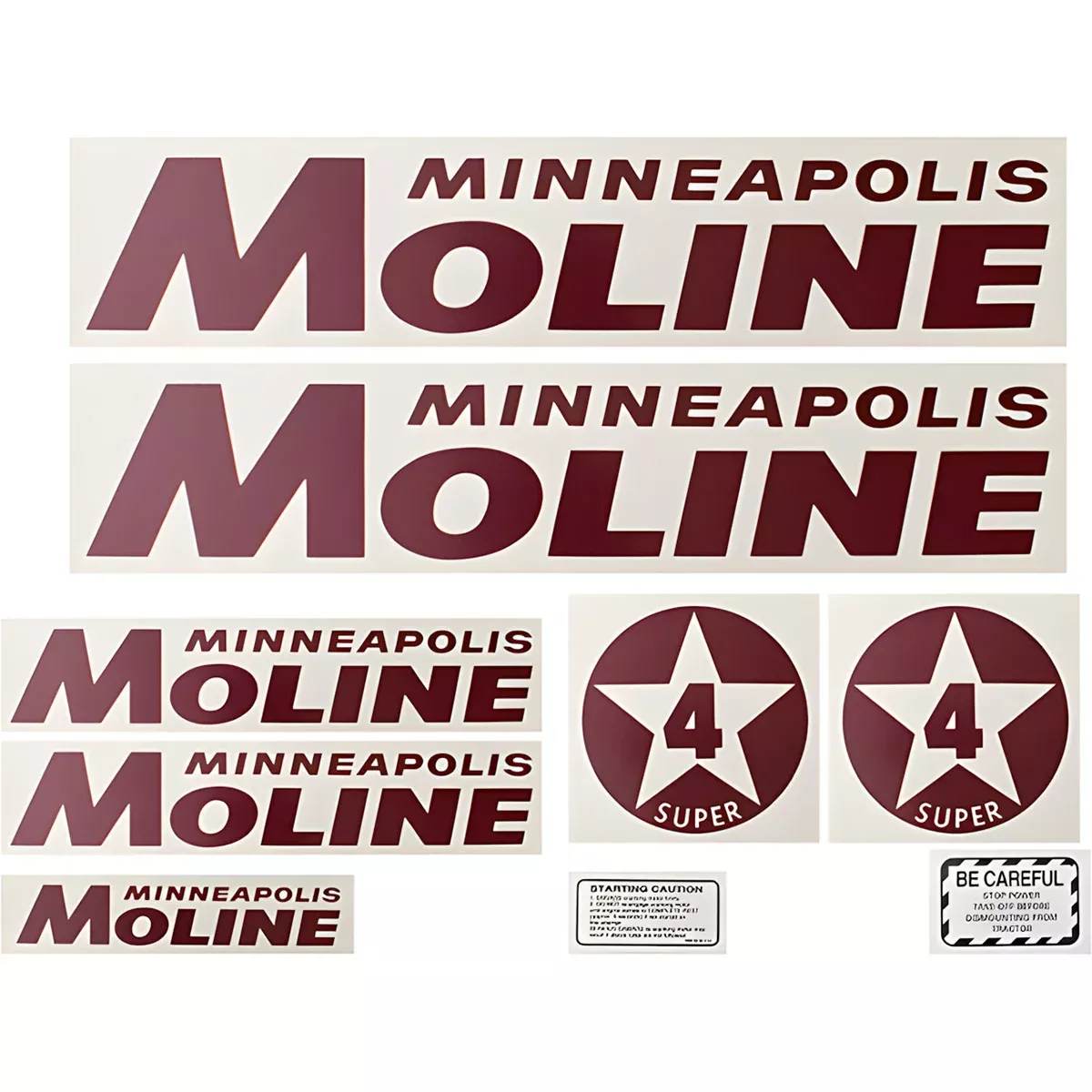Decal Set for Minneapolis Moline Super 4 Star Red Mylar - Red Letters