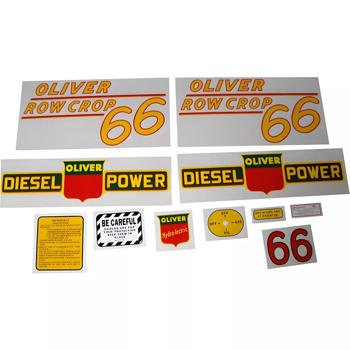 Decal Set for Oliver 66 Row Crop Diesel Mylar - Yellow Numbers