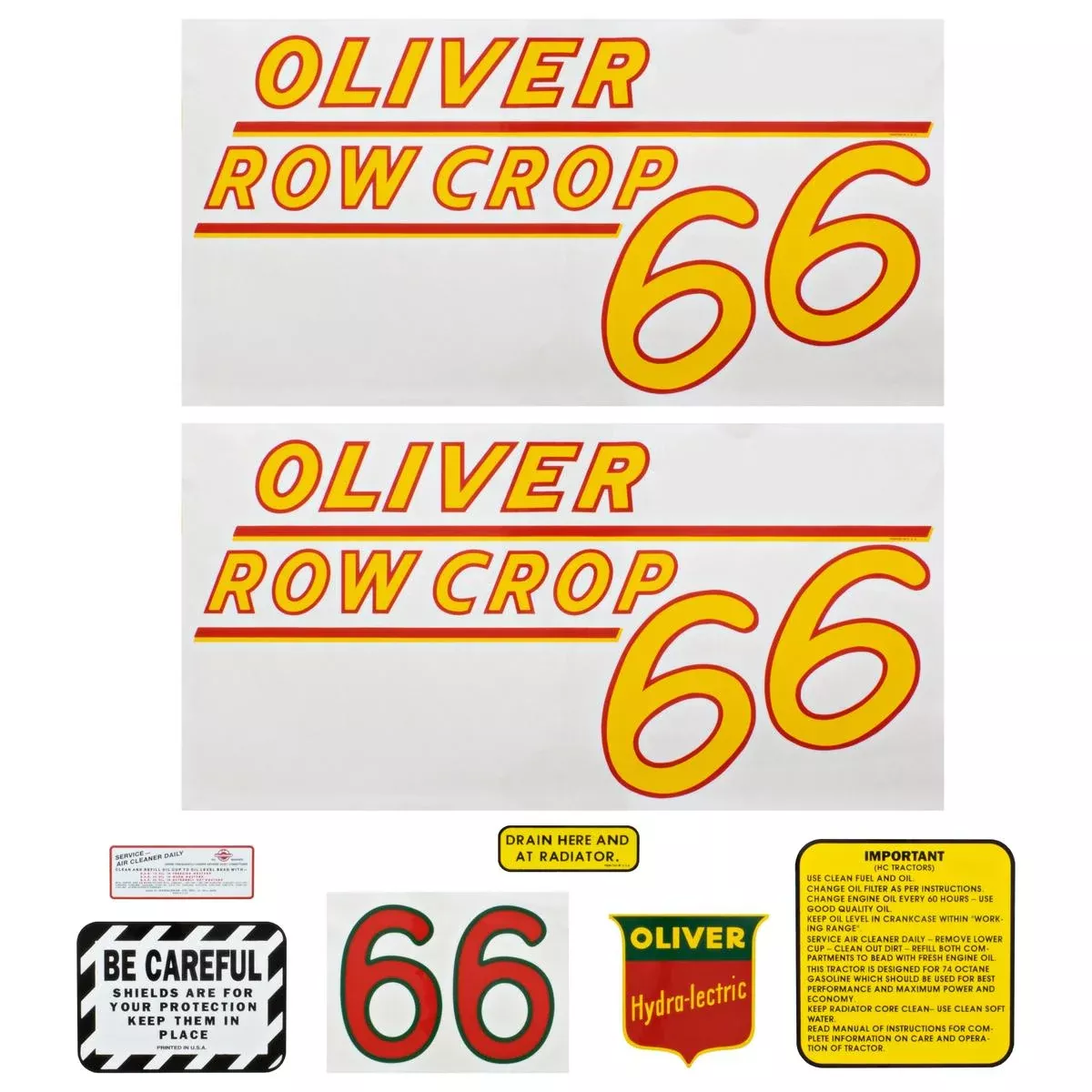 Decal Set for Oliver 66 Row Crop - Gas Mylar - Yellow Numbers