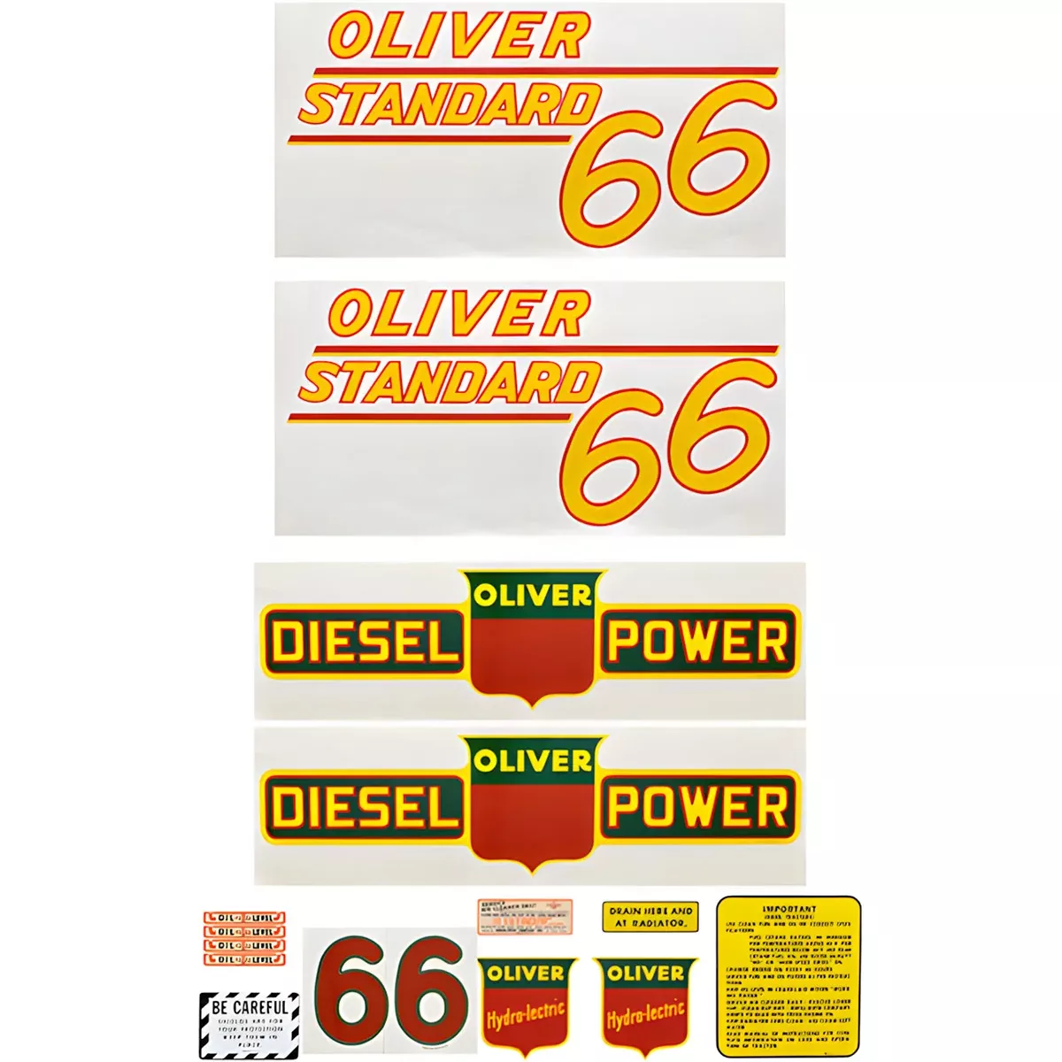 Decal Set for Oliver 66 Standard Diesel Mylar - Yellow Numbers