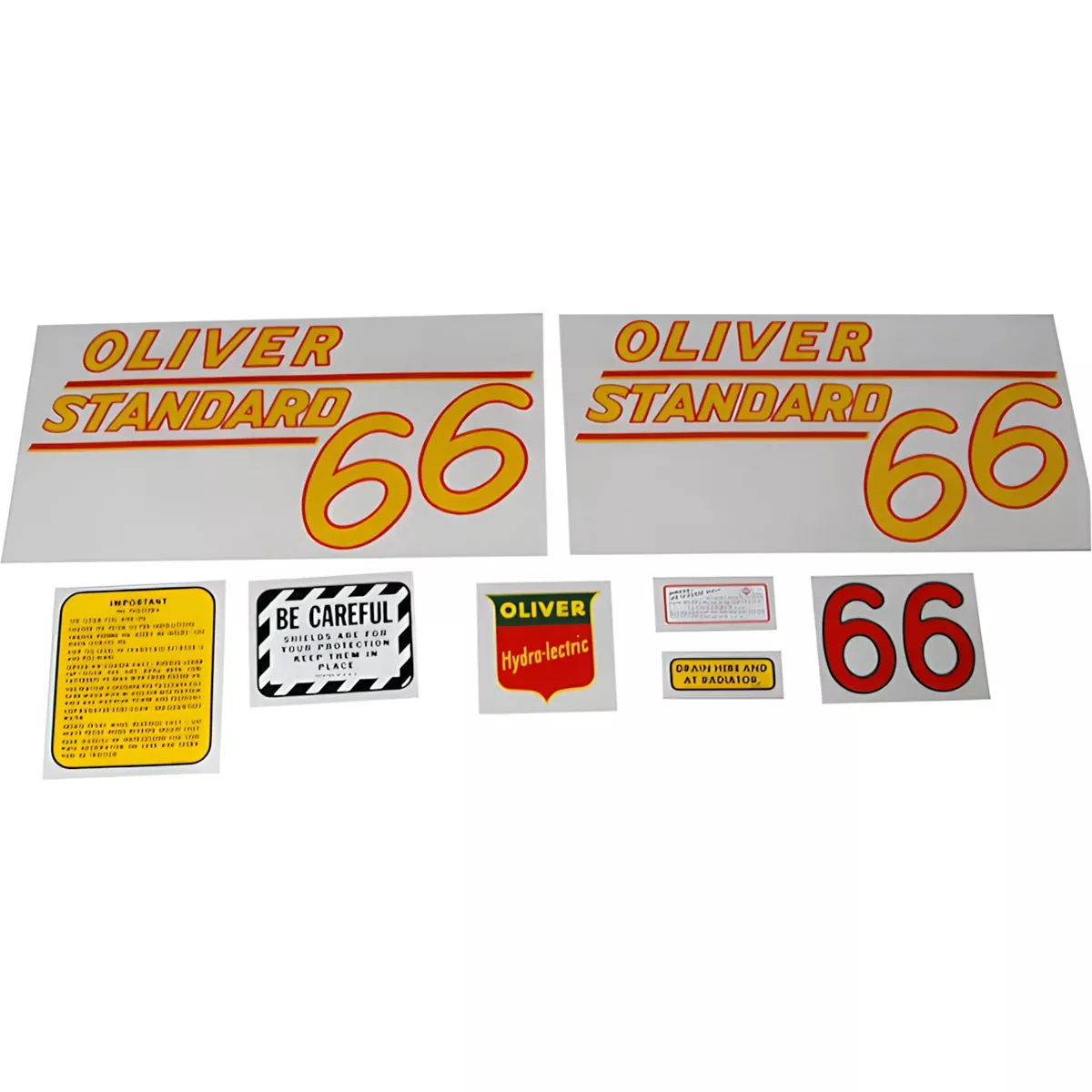 Decal Set for Oliver 66 Standard - Gas Mylar - Yellow Numbers