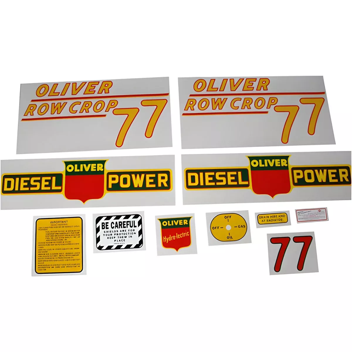 Decal Set for Oliver 77 Row Crop Diesel Mylar - Yellow Numbers