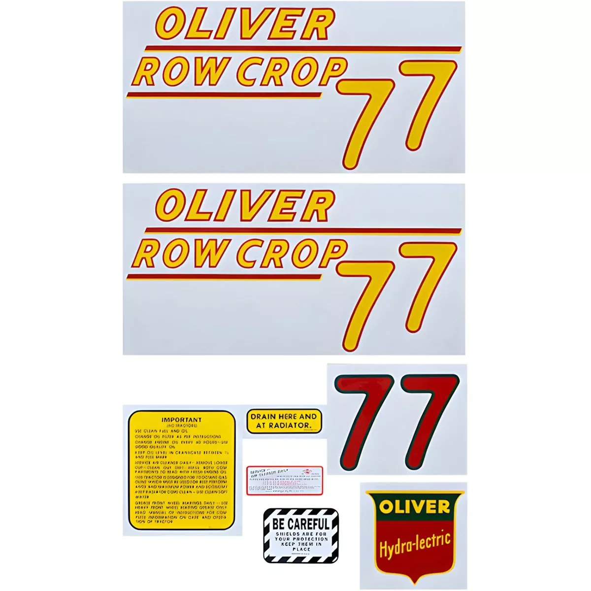 Decal Set for Oliver 77 Row Crop - Gas Mylar - Yellow Numbers