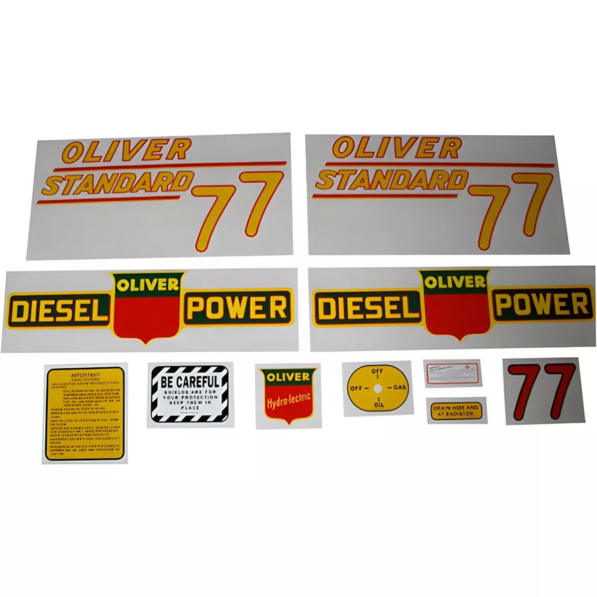 Decal Set for Oliver 77 Standard Diesel Mylar - Yellow Numbers