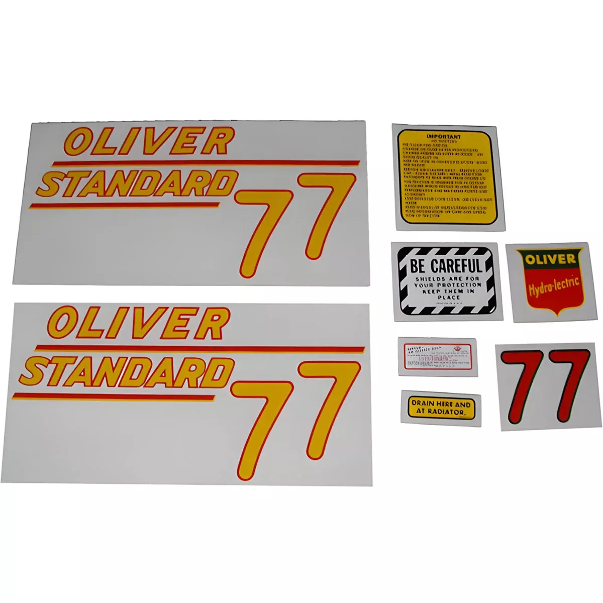 Decal Set for Oliver 77 Standard Gas Mylar - Yellow Numbers