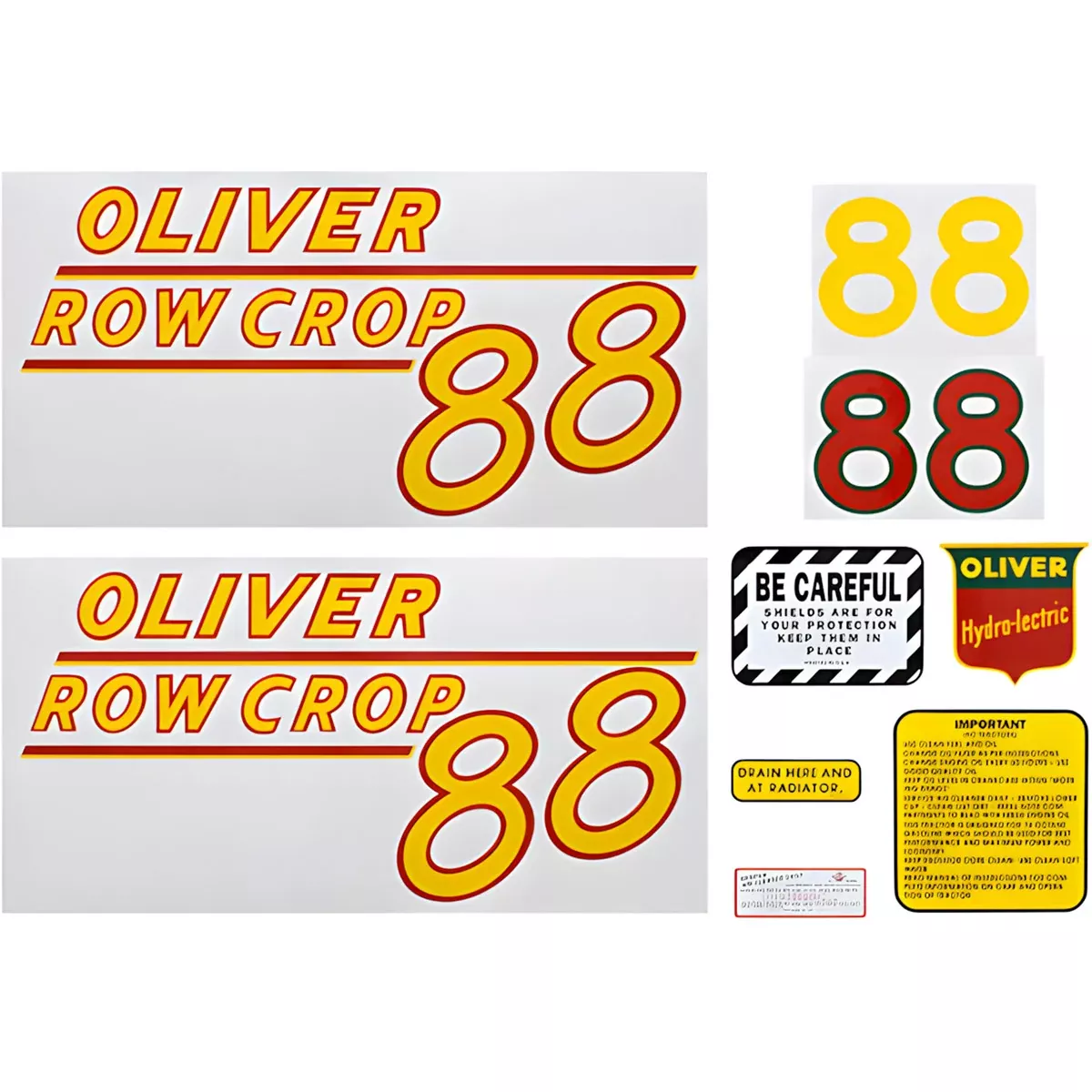 Decal Set for Oliver 88 Row Crop Gas Mylar - Yellow Numbers