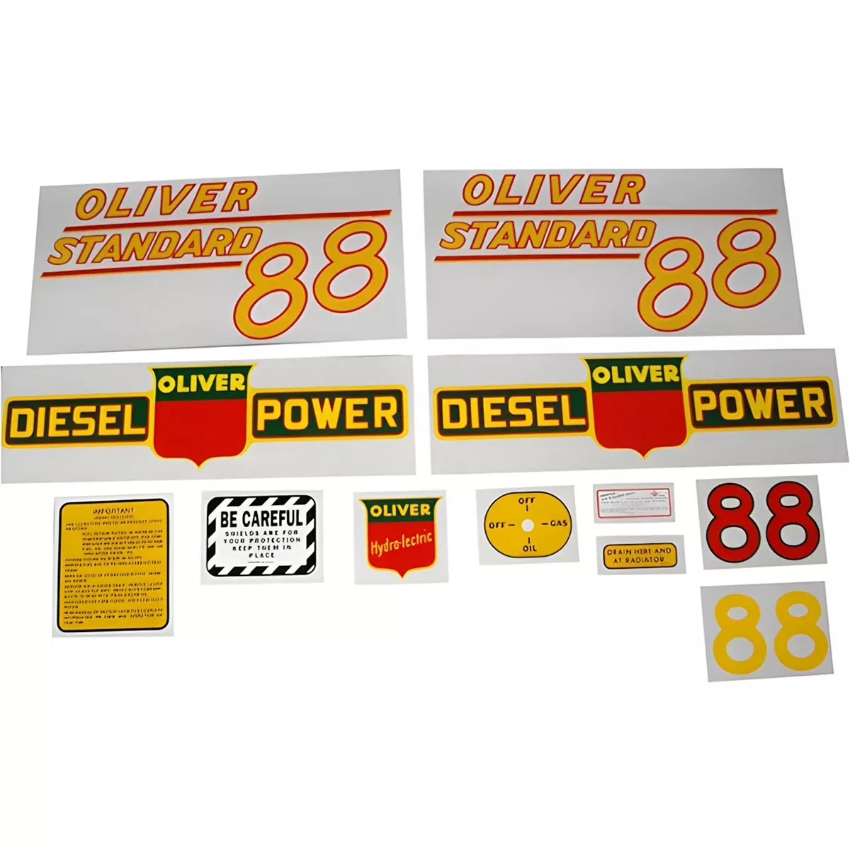 Decal Set for Oliver 88 Standard Diesel Mylar - Yellow Numbers