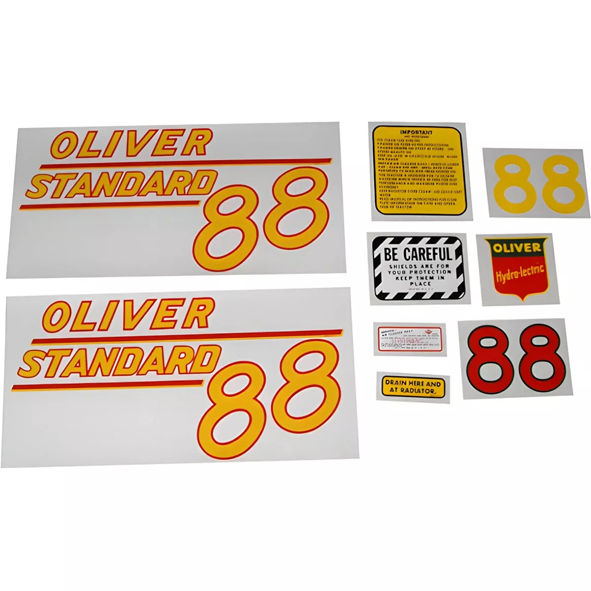 Decal Set for Oliver 88 Standard Gas Mylar - Yellow Numbers