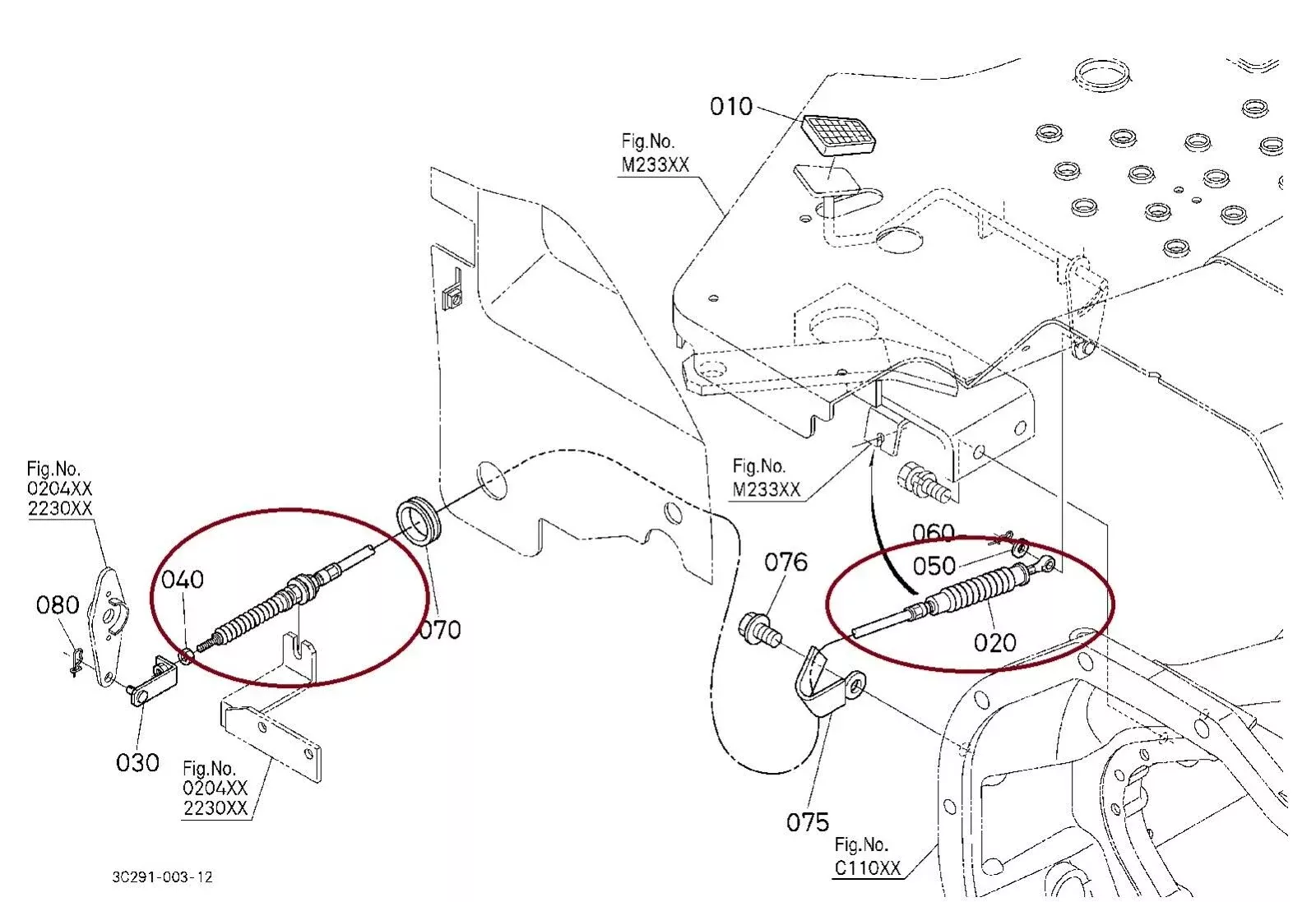 Foot Throttle Cable Fits Kubota Part # 3C081-10750