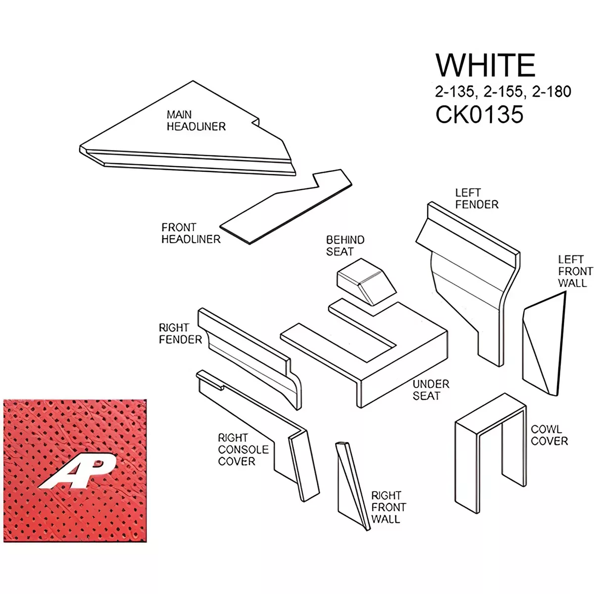 White Lower Cab Kit With Headliner, Late - Red for White