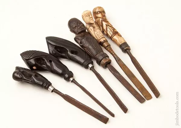 Wonderful Collection of Six Primitive Areca Tools with Carved Handles --- 71403U