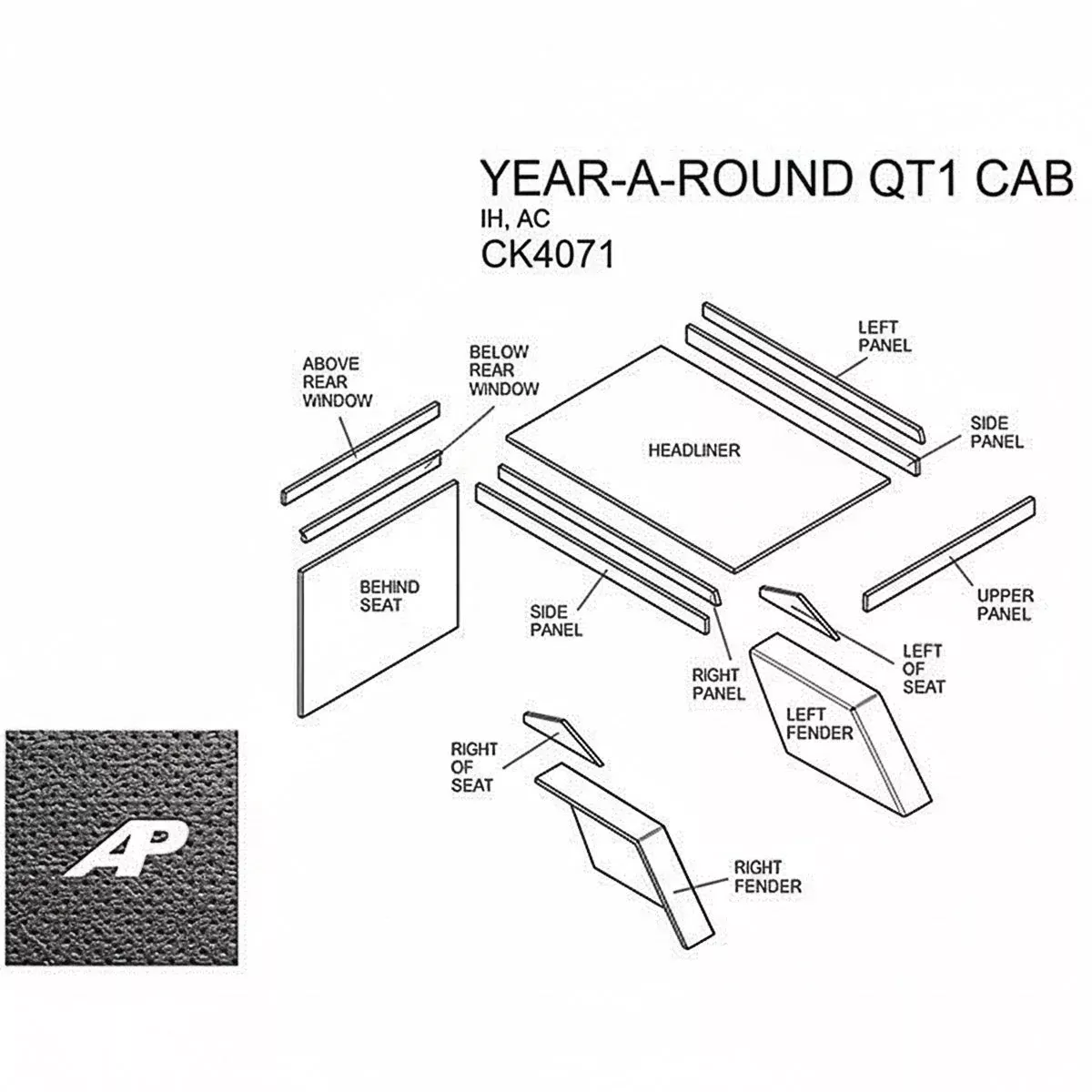 Year Around Qt1 Cab Kit With Headliner - Black for International & Agco/Allis